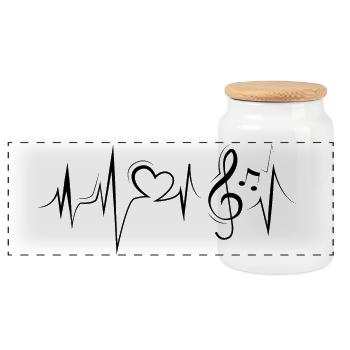 Music Love Heartbeat Clef Heart Symbol - Panoramic Cookie Jar with Wooden Lid - white - Front