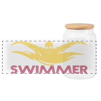 Swimmer - Panoramic Cookie Jar with Wooden Lid - white - Front