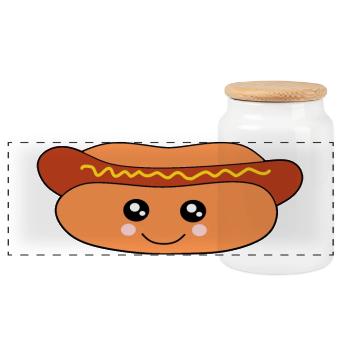 Kawaii, sausages, sausages, butcher - Panoramic Cookie Jar with Wooden Lid - white - Front