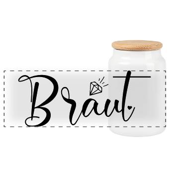 Team Braut-Herz-Diamant, personalisierbar - Panorama Keksdose mit Holzdeckel - Weiß - Vorne