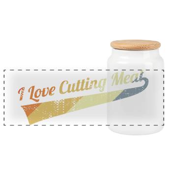 I love to cut meat - Panoramic Cookie Jar with Wooden Lid - white - Front