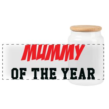 Mom of the Year - Mother's Day - Panoramic Cookie Jar with Wooden Lid - white - Front