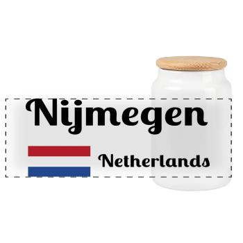 Nijmegen Netherlands - Stylish prints - Panoramic Cookie Jar with Wooden Lid - white - Front
