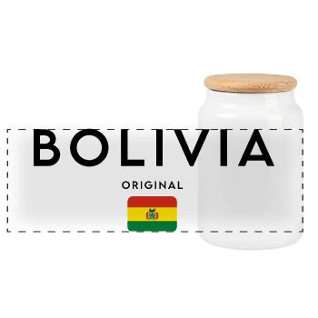 Bolivian pride, minimalist sleek design - Panoramic Cookie Jar with Wooden Lid - white - Front
