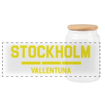 Vibrant Stockholm Skyline in Yellow - Panoramic Cookie Jar with Wooden Lid - white - Front
