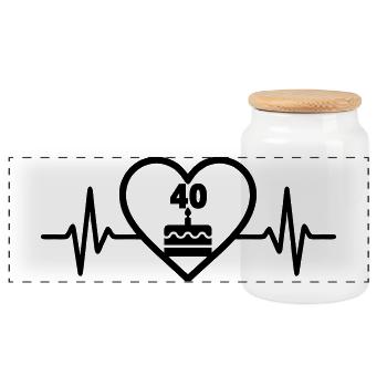 Heart Birthday 40 Years Cake - Panoramic Cookie Jar with Wooden Lid - white - Front