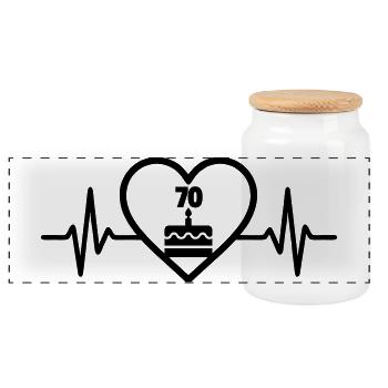 Heart Birthday 70 Years Cake - Panoramic Cookie Jar with Wooden Lid - white - Front