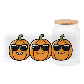 Citrouilles avec des lunettes de soleil, design amusant - Boîte à biscuits avec couvercle en bois - blanc - Devant