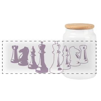 Minimalistisches Schach Silhouette Schachbrett - Panorama Keksdose mit Holzdeckel - Weiß - Vorne