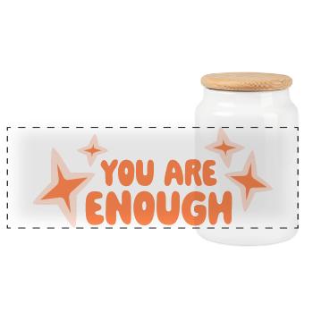 You Are Enough Selbstliebe Motivationsspruch Zitat - Panorama Keksdose mit Holzdeckel - Weiß - Vorne
