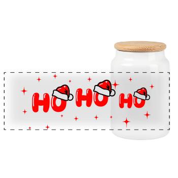 Lettrage Ho Ho Ho Santa - Boîte à biscuits avec couvercle en bois - blanc - Devant