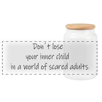 Don't lose your inner child - Panoramic Cookie Jar with Wooden Lid - white - Front