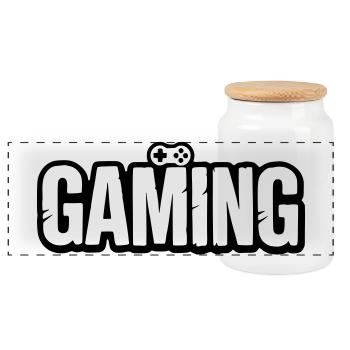 Gaming_Schrift_mit_Conroller - Panorama Keksdose mit Holzdeckel - Weiß - Vorne