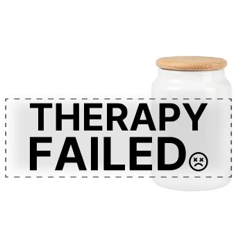 Therapy Failed – Minimalistisches Statement Spruch - Panorama Keksdose mit Holzdeckel - Weiß - Vorne