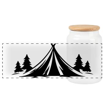 Icône nature de tente de camping - Boîte à biscuits avec couvercle en bois - blanc - Devant