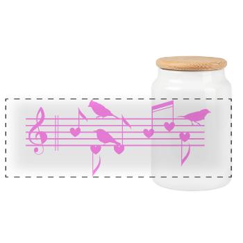 Musical Birds & Notes for Bird Music Lovers - Panoramic Cookie Jar with Wooden Lid - white - Front