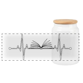 Heartbeat Book Reader - Book Heartbeat - Panorama Keksdose mit Holzdeckel - Weiß - Vorne