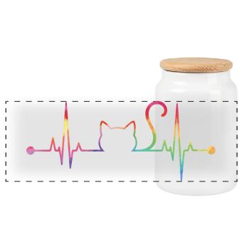 ECG Coloré du battement cardiaque du chat - Ligne de vie artistique pour chat - Boîte à biscuits avec couvercle en bois - blanc - Devant
