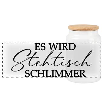 Es wird Stehtisch schlimmer - Typografie Motiv - Panorama Keksdose mit Holzdeckel - Weiß - Vorne