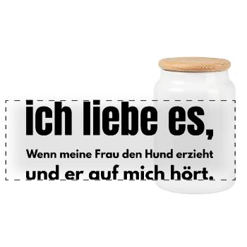 Ich liebe es – Wenn der Hund auf mich hört - Panorama Keksdose mit Holzdeckel - Weiß - Vorne
