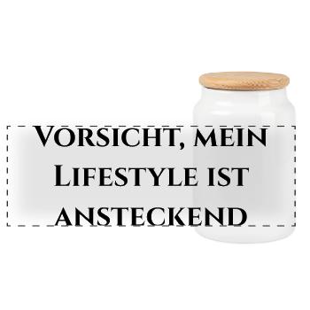 Attention, Premium comes through - Panoramic Cookie Jar with Wooden Lid - white - Front