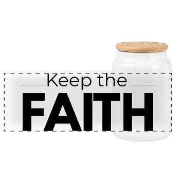 Keep the Faith - Minimalist Christian Design - Panoramic Cookie Jar with Wooden Lid - white - Front