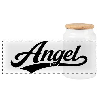 Nom d’ange, premier nom de famille - Boîte à biscuits avec couvercle en bois - blanc - Devant