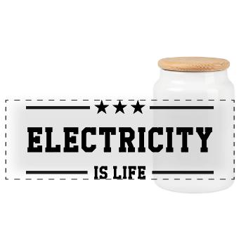Electricity is Life: Energy and Passion! - Panoramic Cookie Jar with Wooden Lid - white - Front
