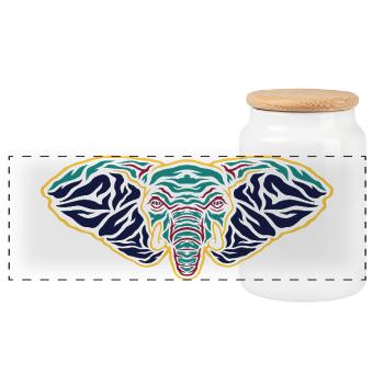 Psychedelic Elephant Head - Panoramic Cookie Jar with Wooden Lid - white - Front