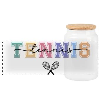 Pastel Vintage Tennis Typography - Panoramic Cookie Jar with Wooden Lid - white - Front