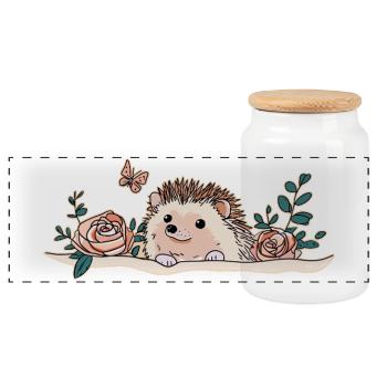 Dessin de hérisson - Boîte à biscuits avec couvercle en bois - blanc - Devant