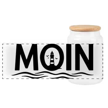 MOIN Leuchtturm – Maritimer Küstenlook - Panorama Keksdose mit Holzdeckel - Weiß - Vorne
