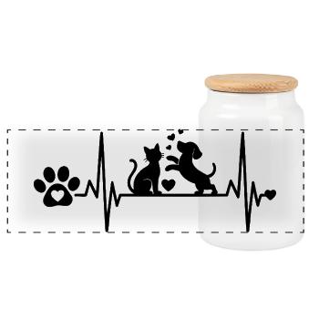 CŒUR DE PATTE DE CHAT ET DE CHIEN QUI BAT - Boîte à biscuits avec couvercle en bois - blanc - Devant