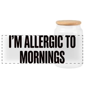 Vintage I'm Allergic To Morning - Panoramic Cookie Jar with Wooden Lid - white - Front