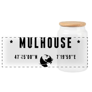 Mulhouse France Coordonnées Gps Globe - Boîte à biscuits avec couvercle en bois - blanc - Devant