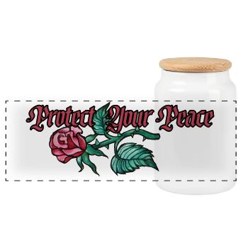 Protect Your Peace: Rose Floral - Panoramic Cookie Jar with Wooden Lid - white - Front
