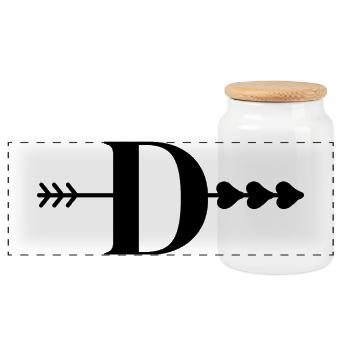 Letter d arrow heart - Panoramic Cookie Jar with Wooden Lid - white - Front