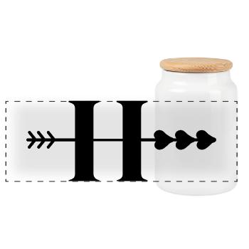 Letter h arrow heart - Panoramic Cookie Jar with Wooden Lid - white - Front