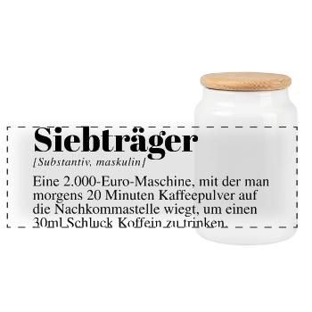Siebträger Kaffee Spruch - Panorama Keksdose mit Holzdeckel - Weiß - Vorne