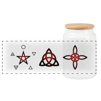 Wiccan Symbols - Mystic Art - Panoramic Cookie Jar with Wooden Lid - white - Front