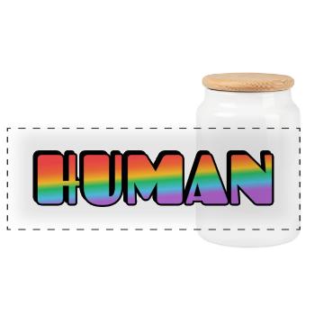 Rainbow Human Typografie - Panorama Keksdose mit Holzdeckel - Weiß - Vorne