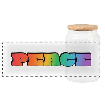 Rainbow Peace  - Panoramic Cookie Jar with Wooden Lid - white - Front