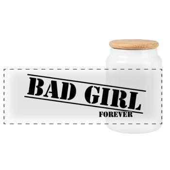 Bad Girl Forever Typo Design - Panoramic Cookie Jar with Wooden Lid - white - Front