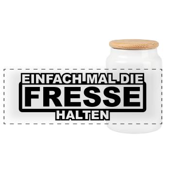 Einfach mal die Fresse Halten Umrandung - Panorama Keksdose mit Holzdeckel - Weiß - Vorne