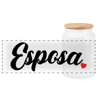 Esposa Cute Wife To Be Bride Couple Wedding Gift - Panoramic Cookie Jar with Wooden Lid - white - Front