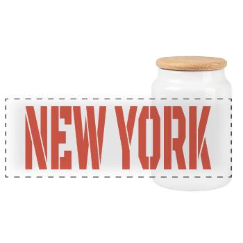  New York Schriftzug - Panorama Keksdose mit Holzdeckel - Weiß - Vorne
