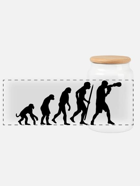 Evolution of Boxing - Panorama Keksdose mit Holzdeckel - Weiß