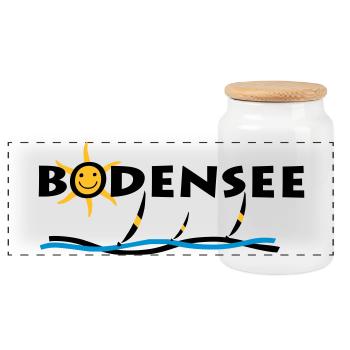 Bodensee - Sonnen T-Shirt - Panorama Keksdose mit Holzdeckel - Weiß - Vorne