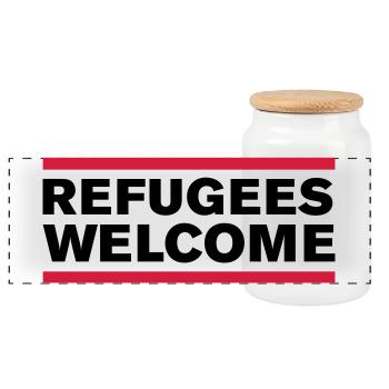 politik refugees welcome - Panorama Keksdose mit Holzdeckel - Weiß - Vorne