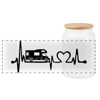 my heart for motorhomes - Panoramic Cookie Jar with Wooden Lid - white - Front